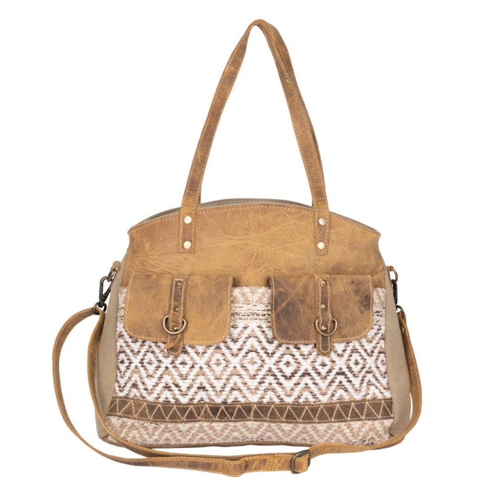 Myra Bag Handmade Cherish Tote Bag Upcycled Canvas & Cowhide Leather